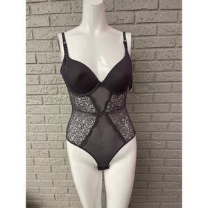 Just Sexy Women Gray Lace Cut-Out Back Lingerie Teddy / Bodysuit Size M NWT